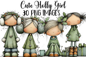 Cute Holly Girl Clipart, an Illustration by DreamArtGraphic