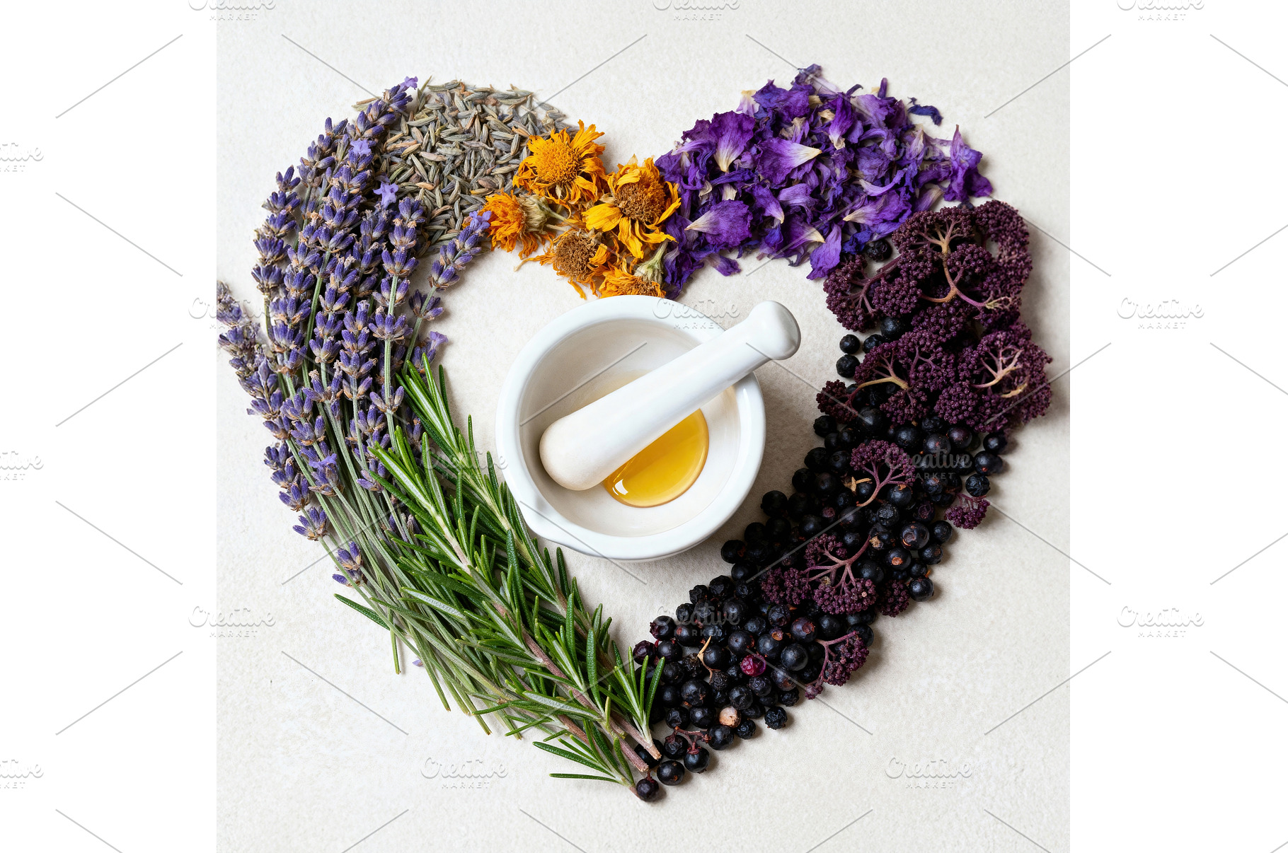 Herbs arranged in heart shape around, a Background Photo by tilialucida