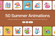 50 Animated Summer Flat Icons, an Emoji Icon by Vectors Market (Thumbnail 1 of 4)