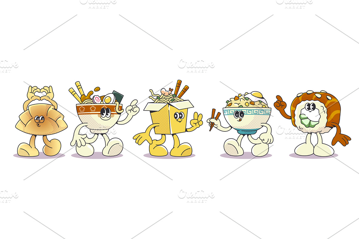 Sushi retro cartoon characters, a Food Illustration by art PVP - market