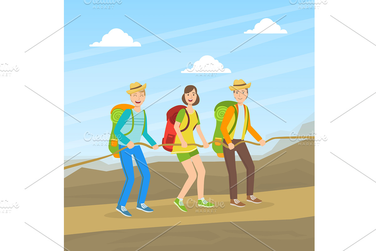 Cheerful Tourists Climbing on, a Sport Illustration by TopVectors