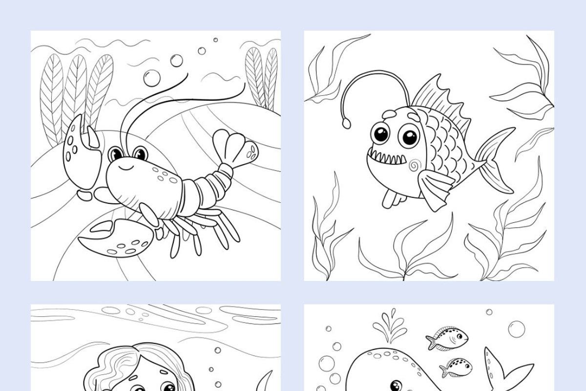 50 Printable Ocean Coloring Pages, an Animal Illustration by LikaYu (Photo 7 of 9)