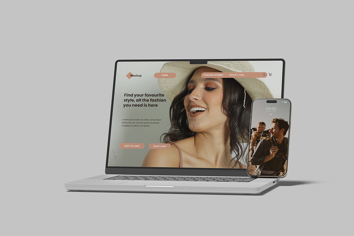Smartphone with Laptop Mockup, a Device Mockup by lamorastudio (Photo 6 of 11)