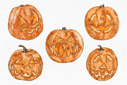 Watercolor Jack-o'-Lantern Clipart, an Illustration by lilisprints (Thumbnail 3 of 3)