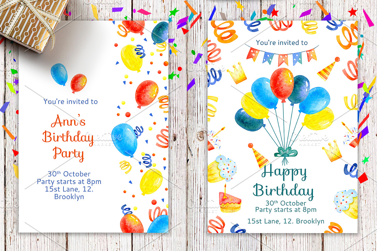 Happy birthday watercolor set, a Decorative Illustration by annasokol_ (Photo 7 of 10)