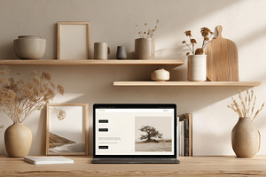 Neutral workspace with floating desk, an Architecture Photo by Virgo Studio