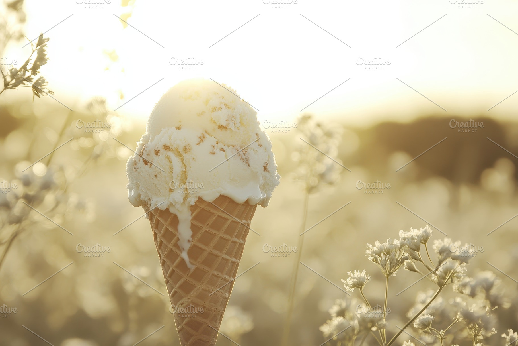 Delicious creamy ice cream cone melt, a Photo by Pavel_design