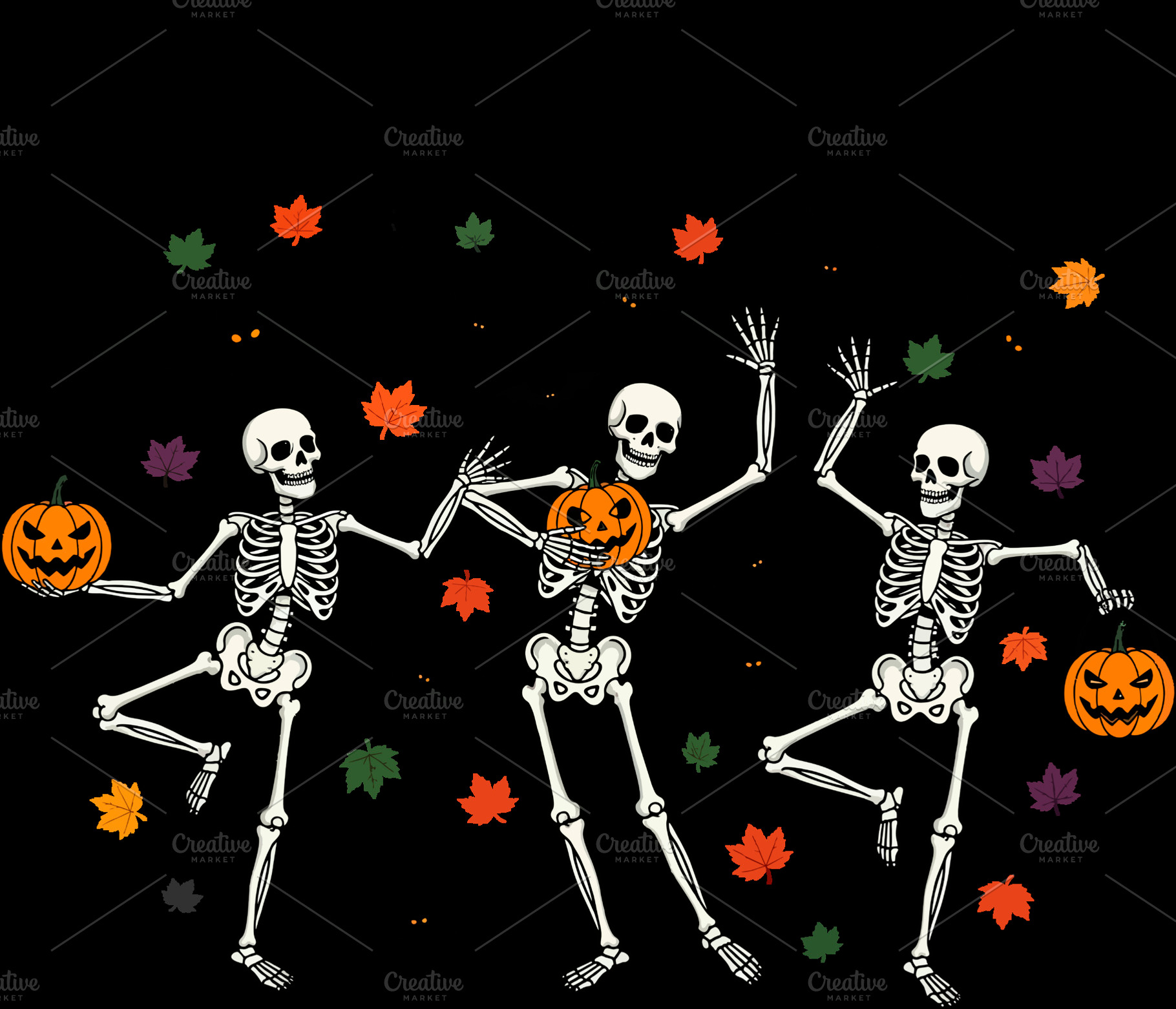 skeletons with pumpkins and bats, a Holiday Photo by angellodeco