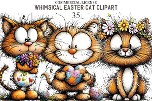 Whimsical Easter Cat Clipart, an Animal Illustration by designcity5