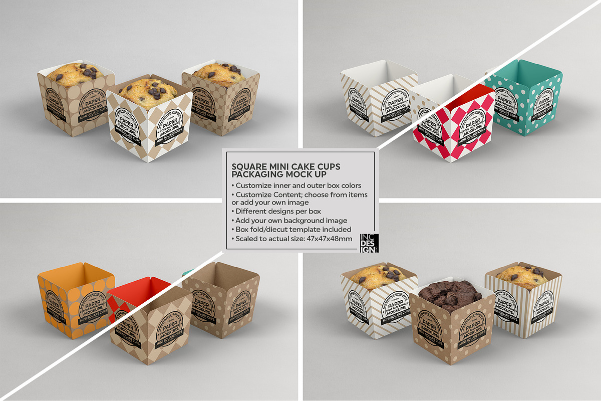Square Cake Cups Packaging Mockup, a Cups & Container Mockup by INCDesign (Photo 2 of 7)