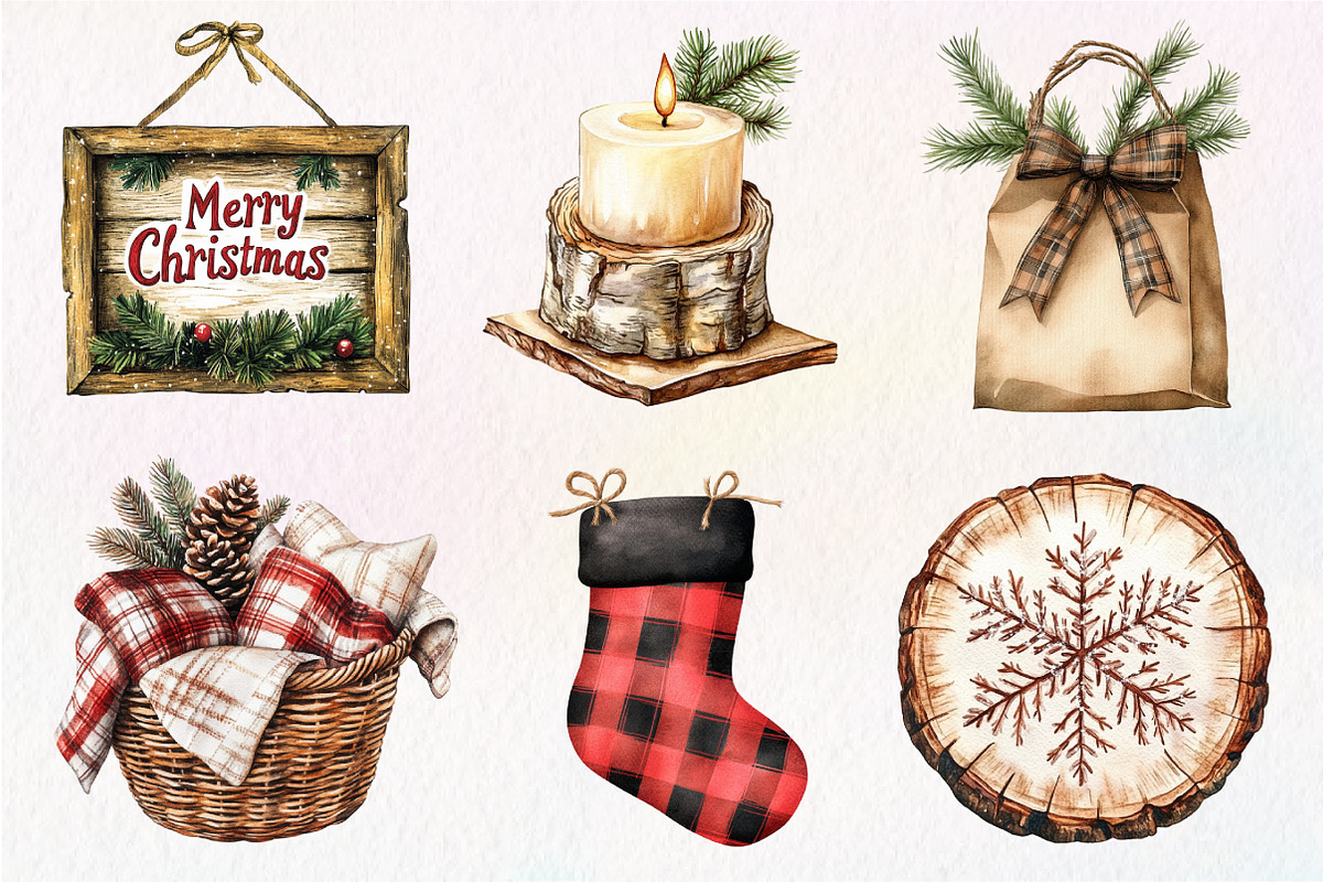 Cozy Rustic Christmas Clipart Bundle, an Illustration by Dream Creation (Photo 5 of 7)