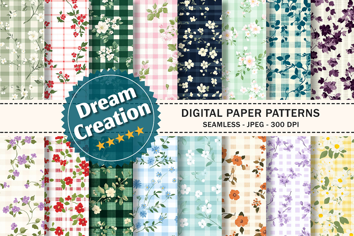 Floral Gingham Seamless Pattern, a Pattern Graphic by Dream Creation (Photo 1 of 7)