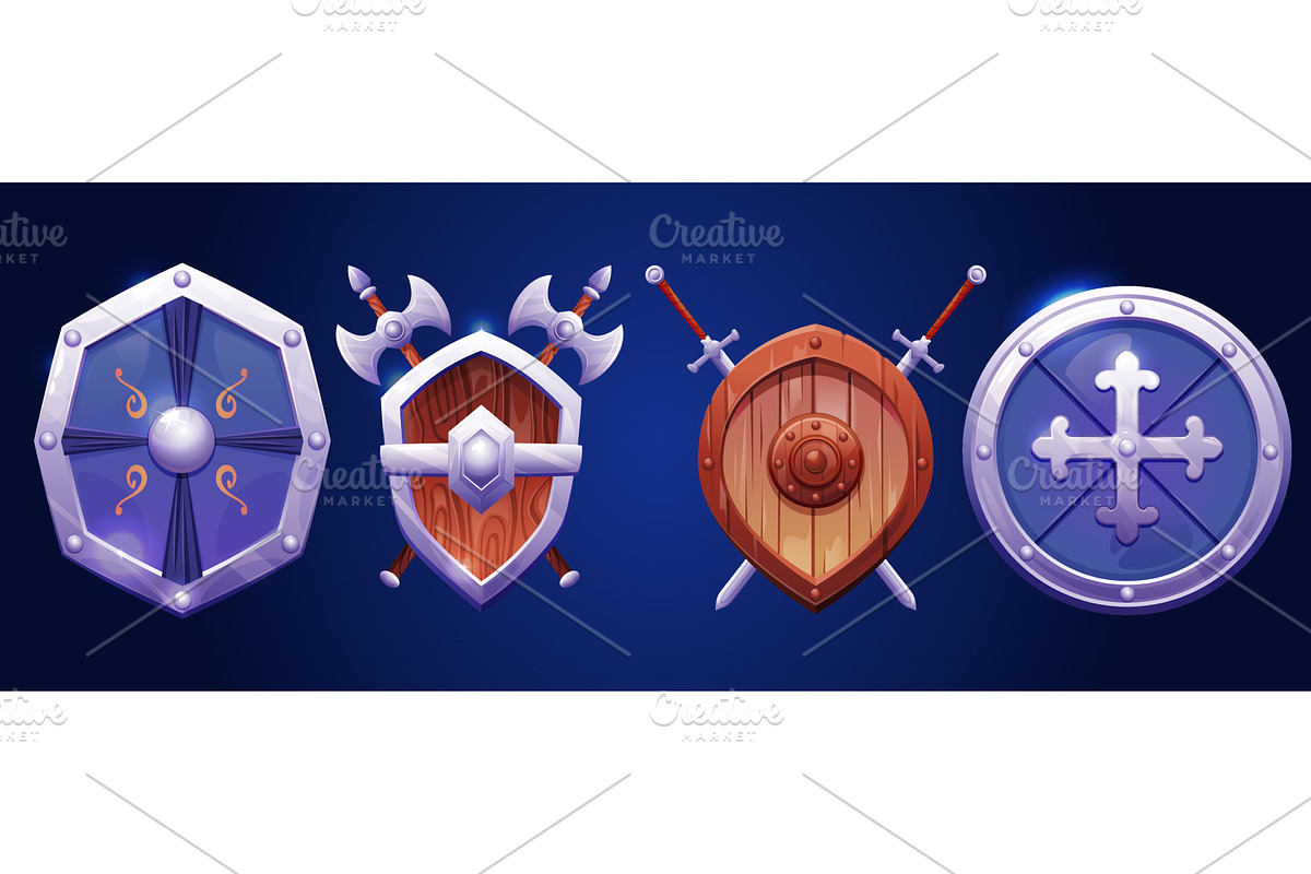 Medieval cartoon shield set, an Illustration by art PVP - market