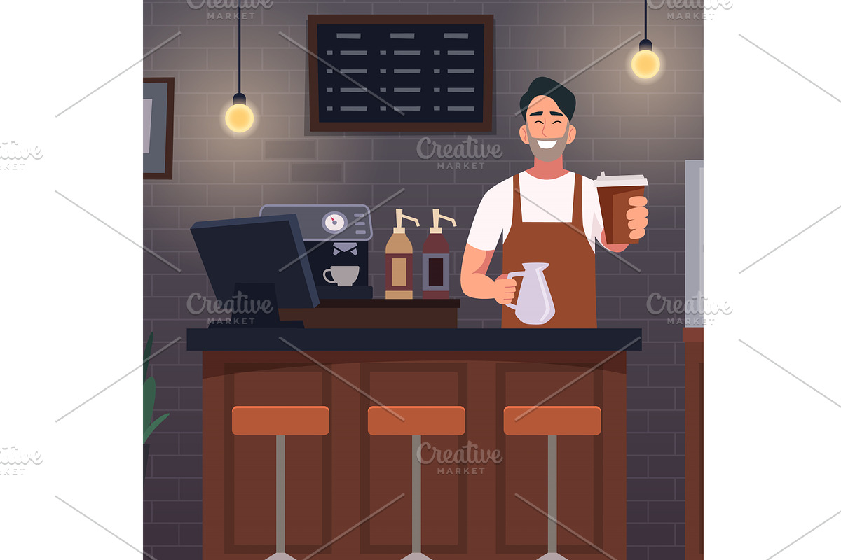 Barista. cafe interior barista, a Food Illustration by Onyx