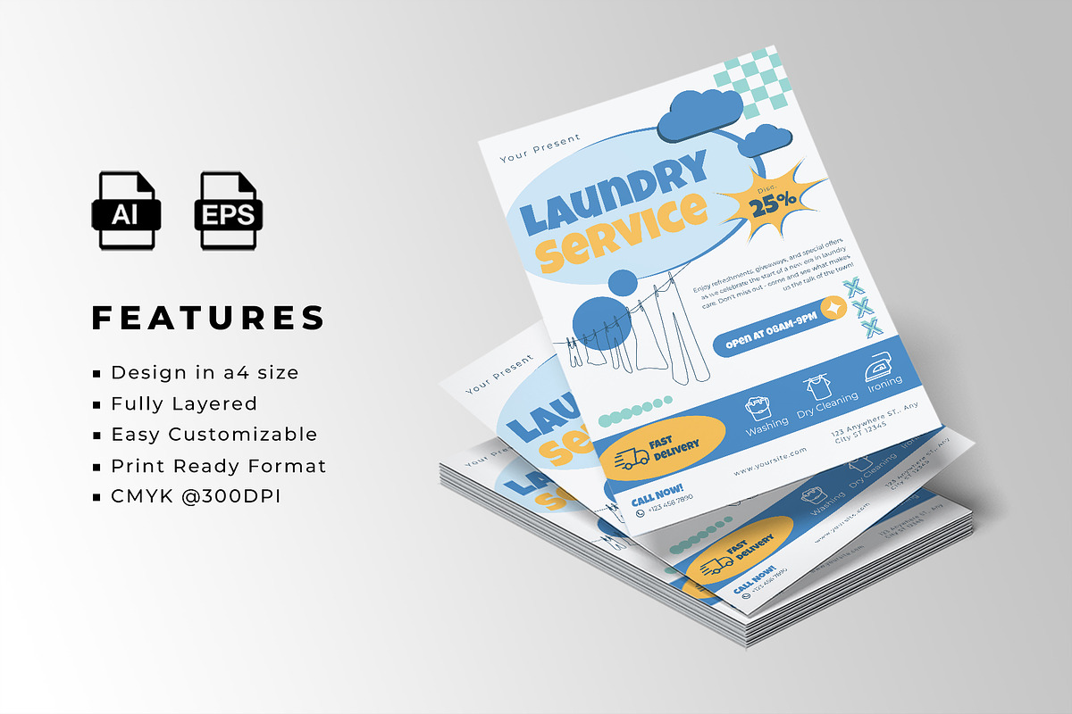 Laundry Service Flyer Template, a Flyer Template by Artnivora.Std