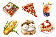 Watercolor Street Food Clipart PNG, an Illustration by Dream Creation (Thumbnail 6 of 7)