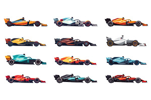 Racing cars set. Side view. Formula, a Transportation Illustration by Valerie Bodnar