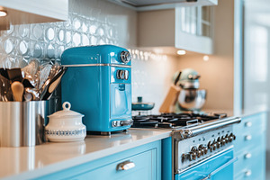 Elegant retro blue kitchen appliance, a Photo by Pavel_design