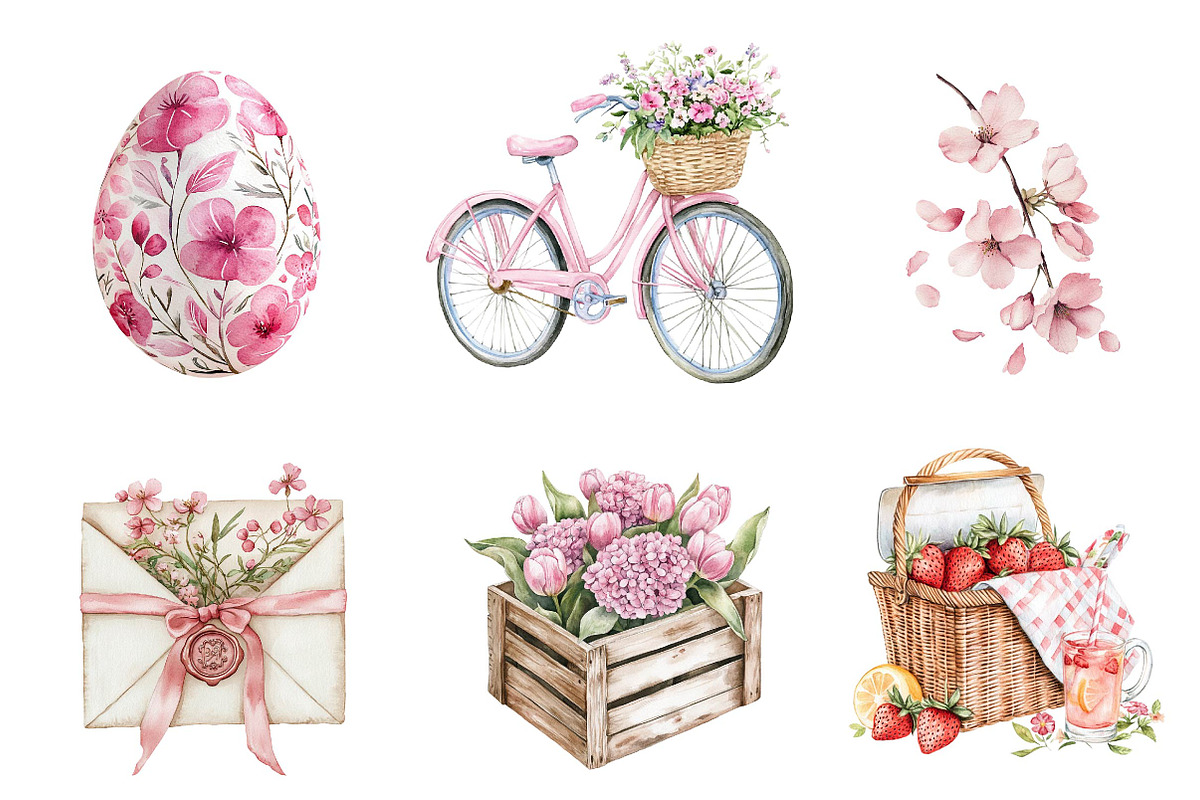 Watercolor Pink Spring Clipart, an Illustration by CreationArt (Photo 5 of 5)