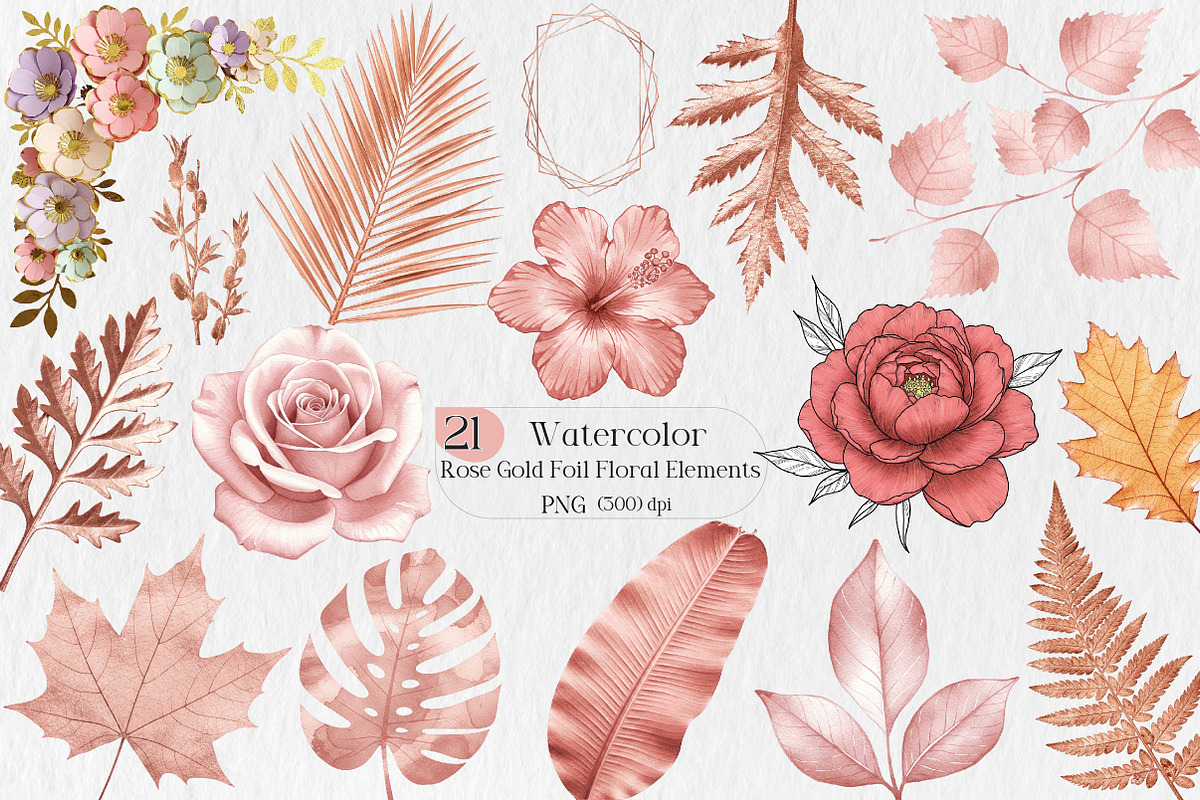 Rose Gold Foil Floral Elements, an Illustration by Creative Art (Photo 1 of 8)