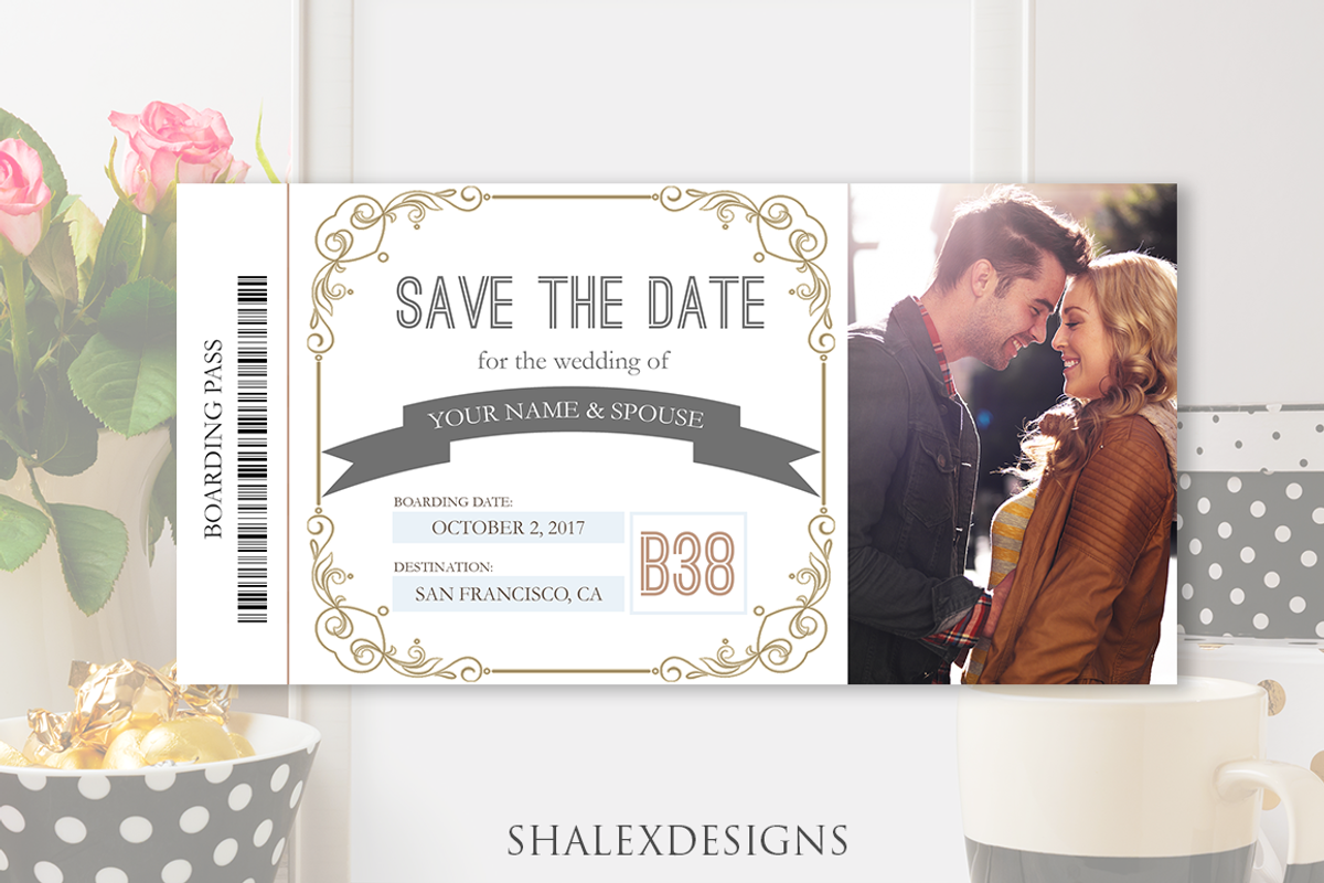 Save the Date Boarding Pass Template, an Invitation Template by ShalexDesigns