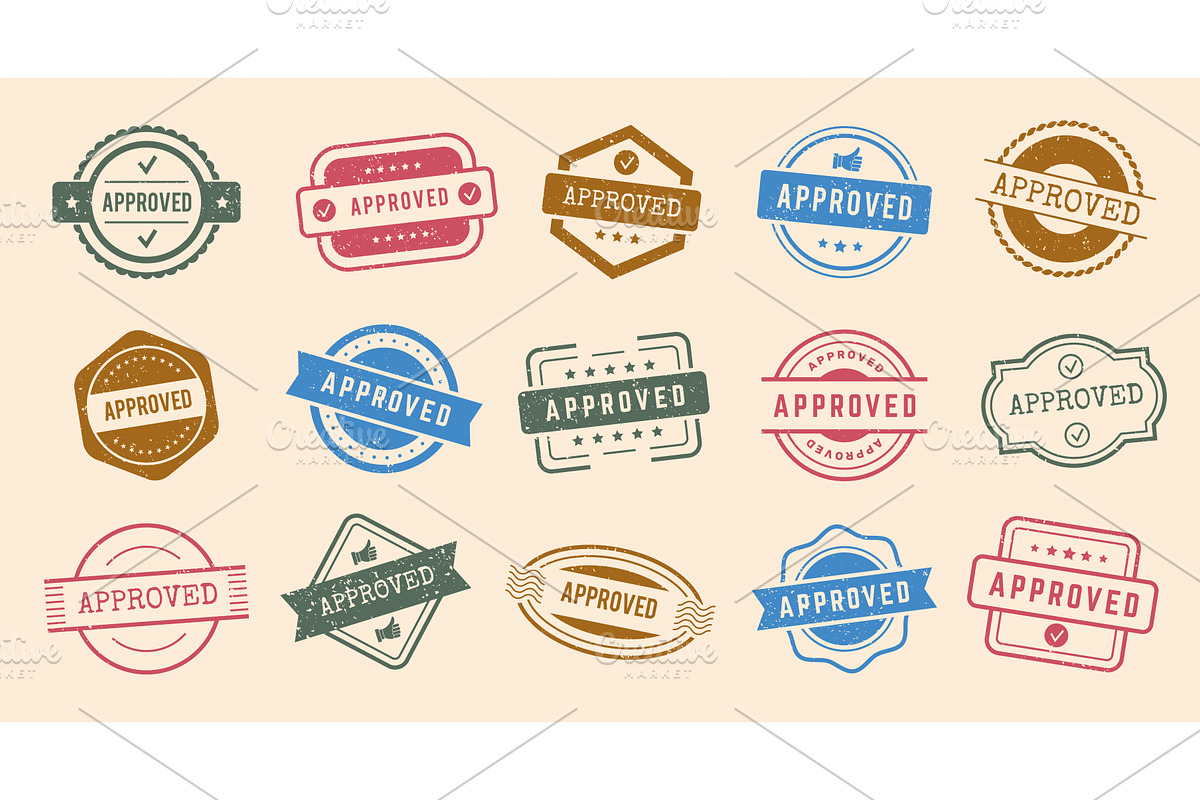 Approve badges. Stamp templates with, an Object Illustration by Onyx