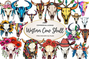 Western Cow Skull Clipart, an Illustration by CreationArt