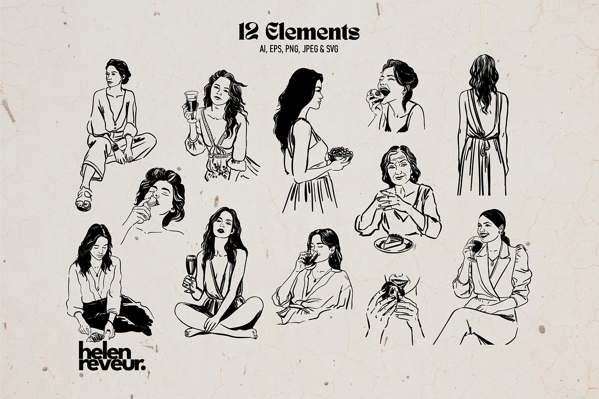 12 Elegant Women Illustrations, a Person Illustration by helenreveur (Photo 2 of 5)