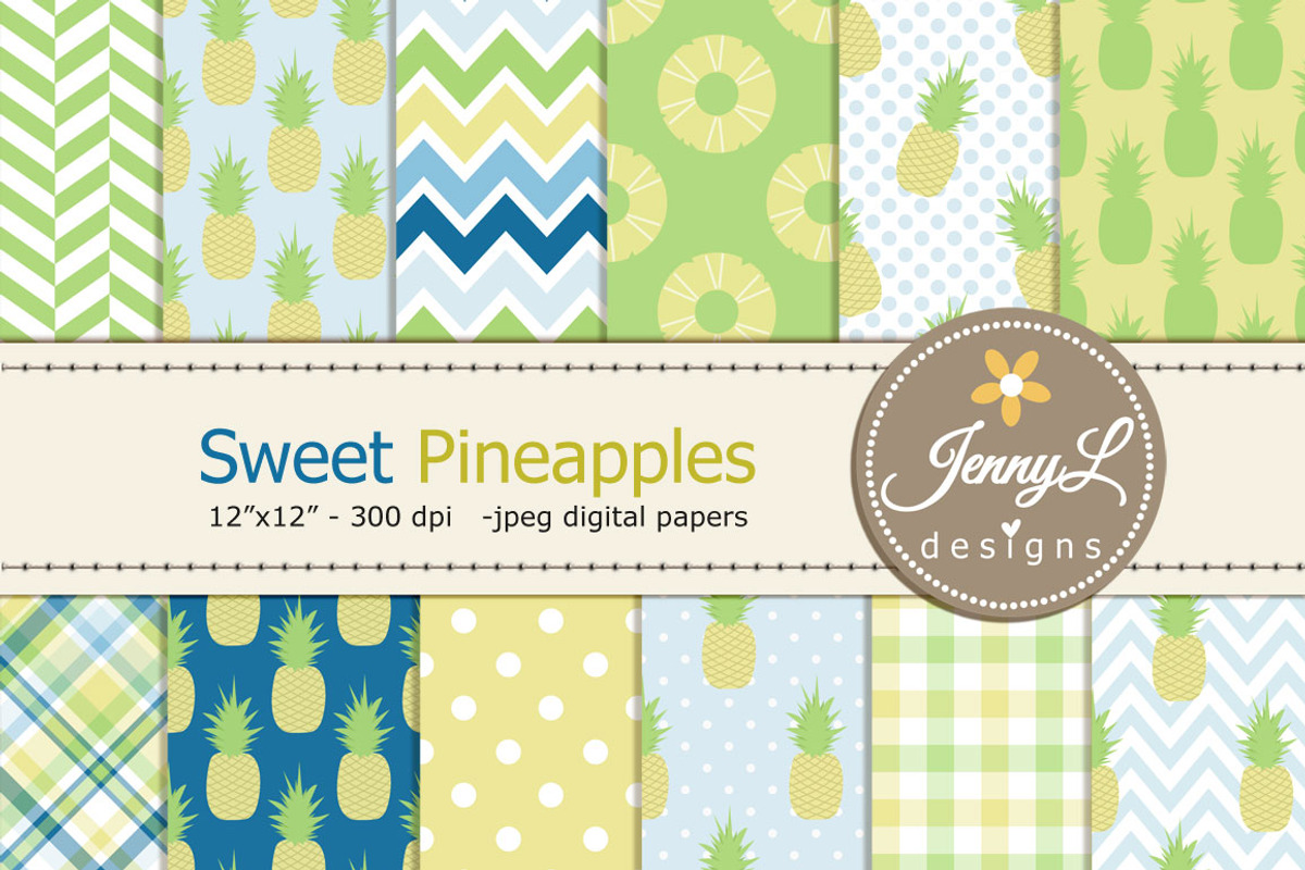 Pineapple Digital Papers, a Pattern Graphic by JennyL Designs (Photo 1 of 4)