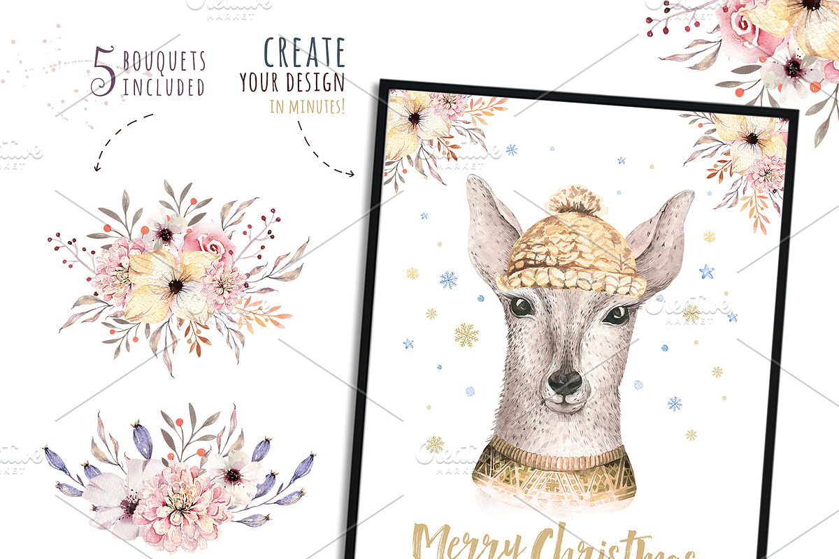 Christmas deer and raccoon animals, an Animal Illustration by Peace ART (Photo 6 of 13)