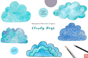 Cloudy Days Watercolor Graphics, an Illustration by LittleAcornGraphics (Thumbnail 3 of 5)