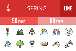 50 Spring Filled Line Icons