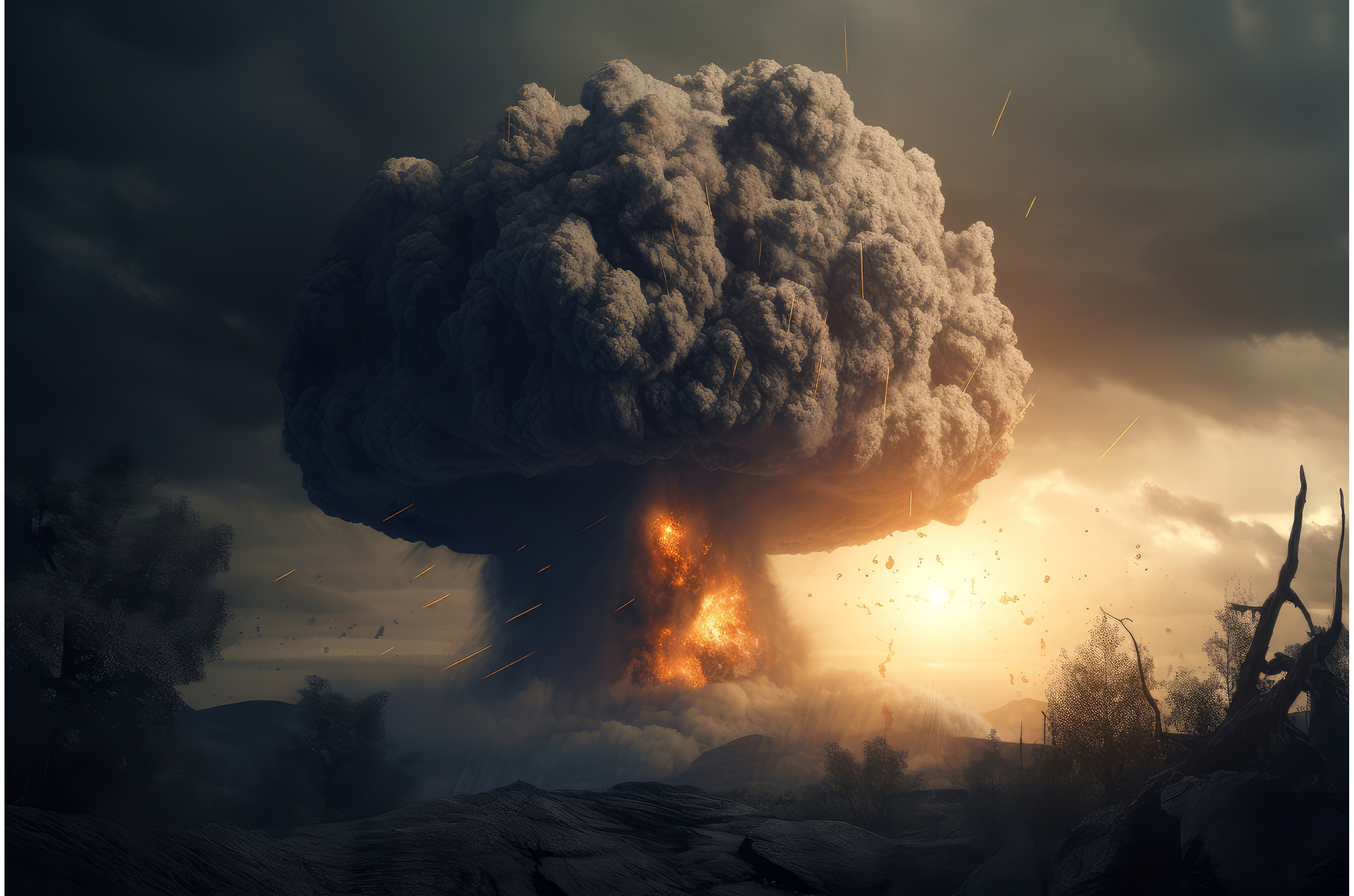 Nuclear explosion cloud. Generate Ai, an Illustration by Ylivdesign