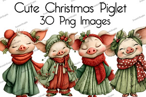 Cute Christmas Piglet Clipart, an Illustration by DreamArtGraphic