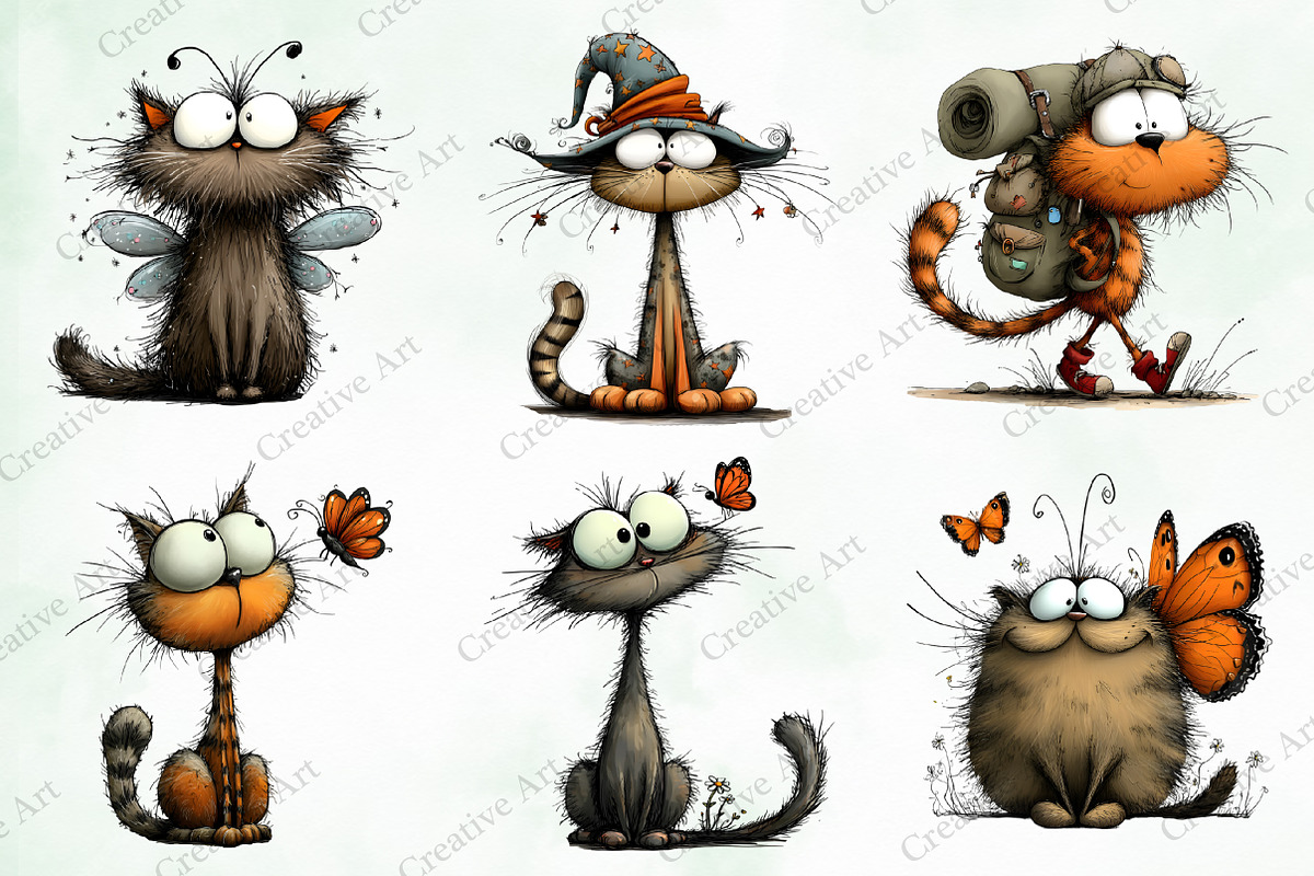 Whimsical Cats Clipart Bundle, an Illustration by Creative Art (Photo 5 of 11)