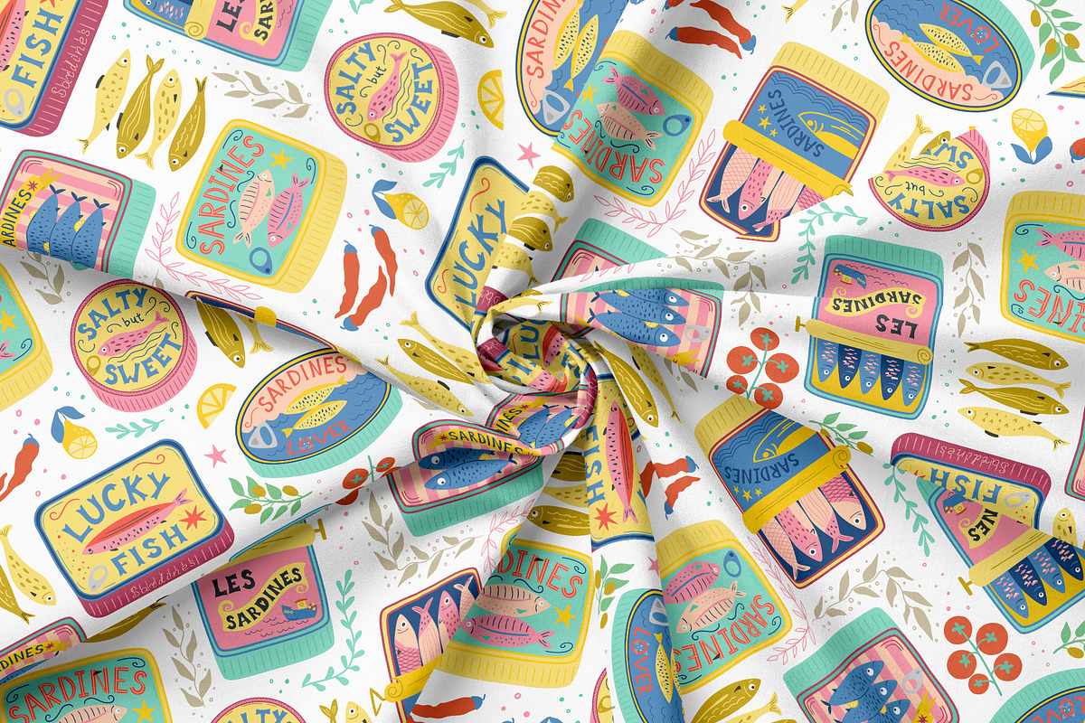 Mediterranean food Sardine patterns, a Pattern Graphic by Tani Kuzminka (Photo 5 of 25)