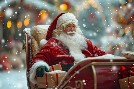 Santa Claus sits happily in his orna, a Photo by Tanuart