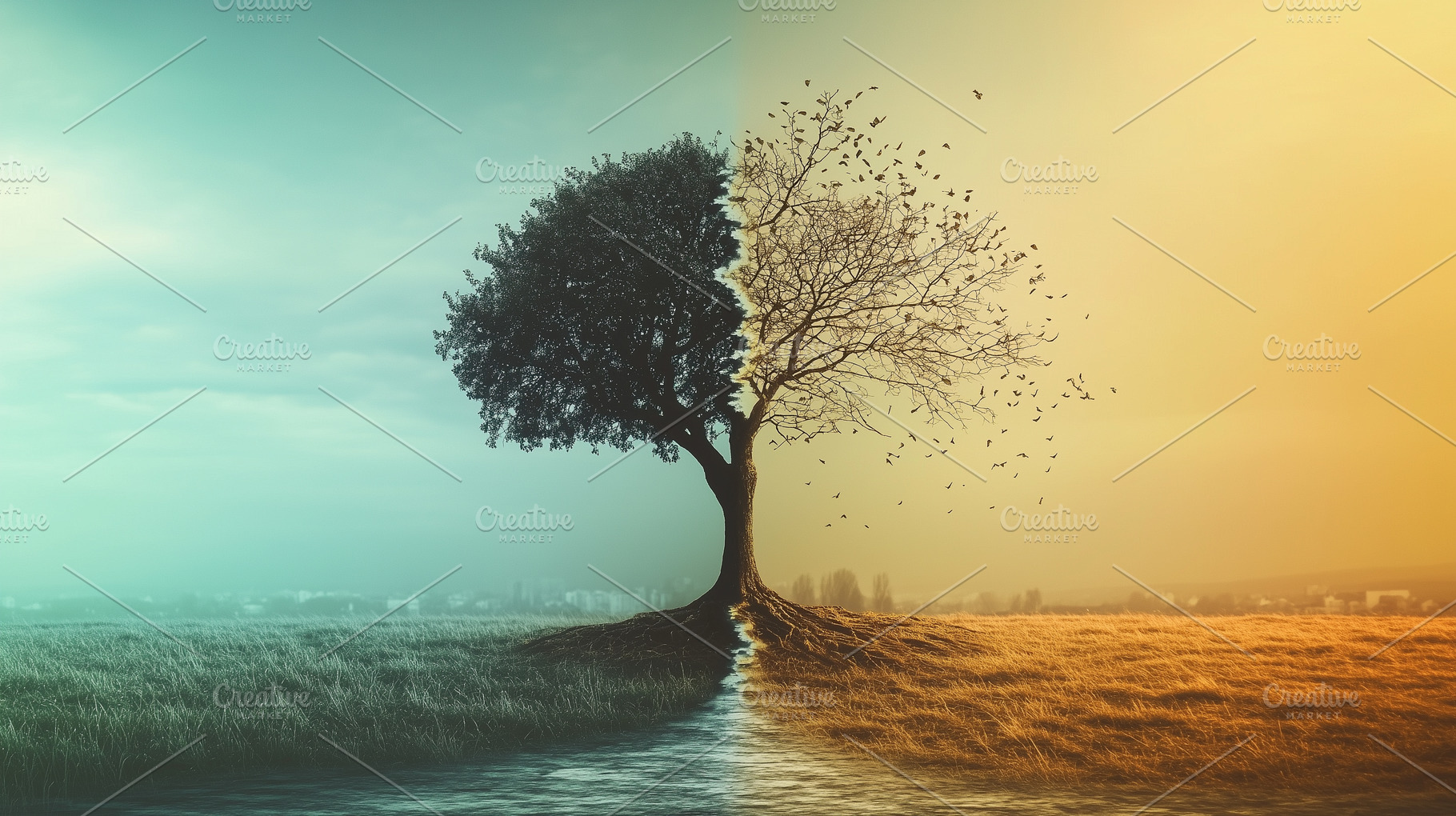 Single tree stands divided down the, a Nature Photo by MistyDay