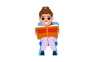 Smiling schoolgirl reading book, an Object Illustration by pikepicture