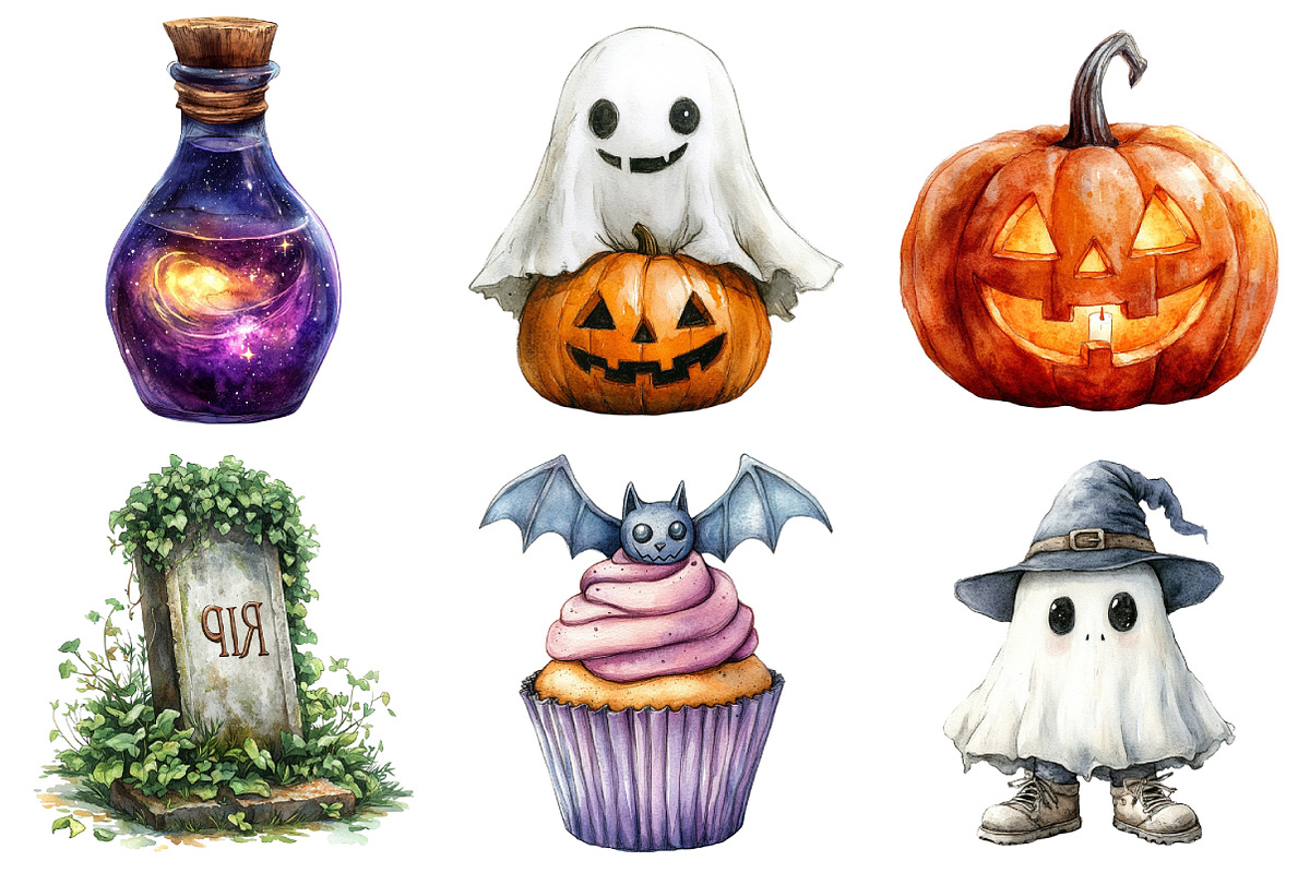 Watercolor Halloween Clipart Bundle, an Illustration by Daily.Designs (Photo 5 of 5)