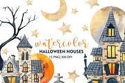 Watercolor Halloween House, PNG, a Decorative Illustration by PatternPalette (Thumbnail 1 of 3)