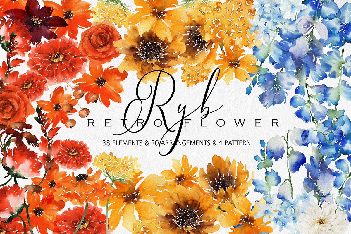 Watercolor flower - Retro flower RYB, an Illustration by Beigetime (Photo 1 of 10)