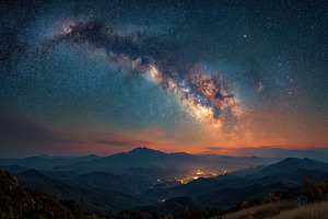 Milky Way over Mountain Range Night, a Photo by Pixeness Studio