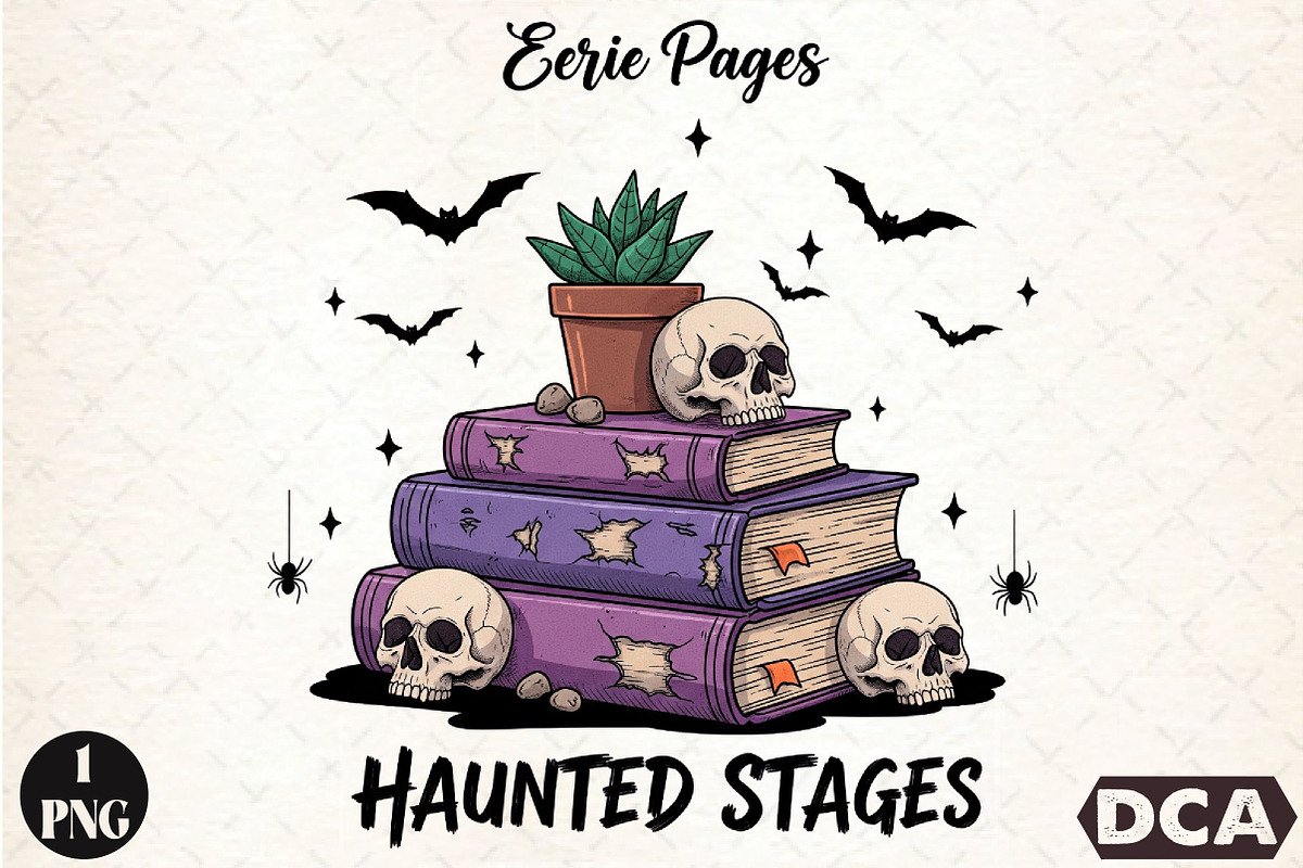 Bookish Halloween Funny Skull PNG, an Illustration by DreamCafeArt (Photo 1 of 7)
