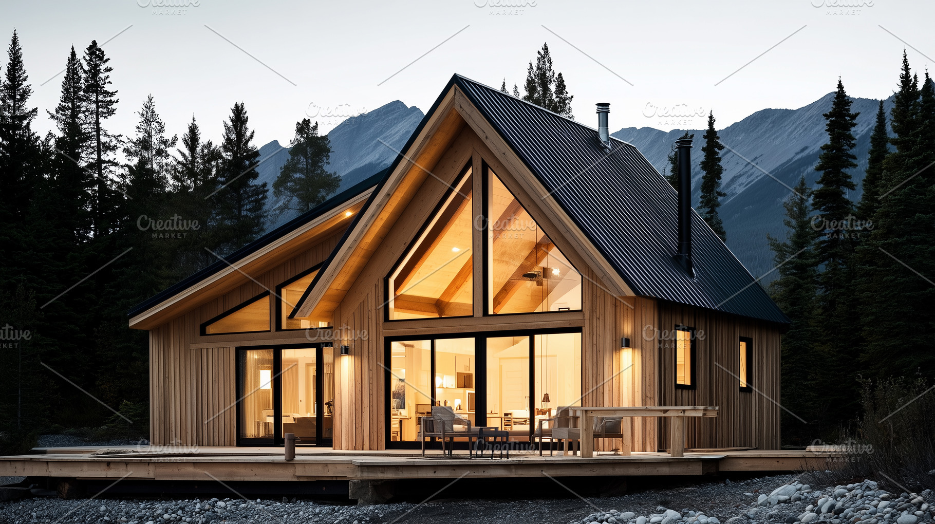 Modern wooden cabin with large glass, an Architecture Photo by MistyDay