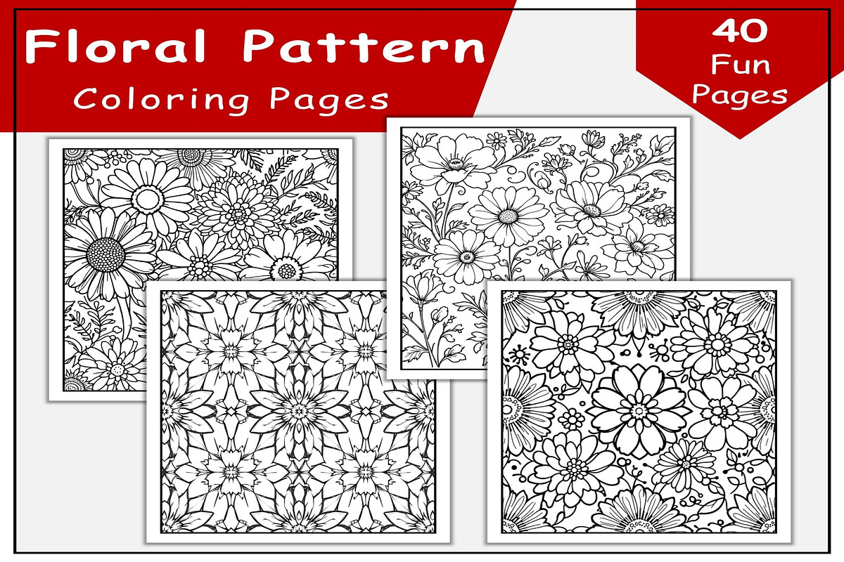 Floral Pattern Coloring Pages, a Print Template by Lamia Emad (Photo 1 of 4)
