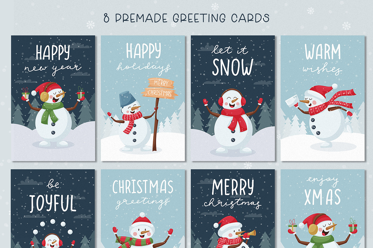 Christmas snowmen & cards, a Seasonal Illustration by Valeria Soloveva (Photo 5 of 6)