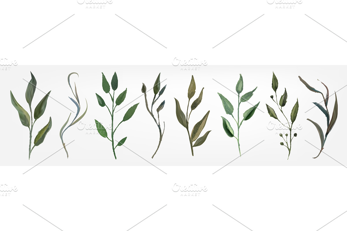Watercolor green leaf plants set, an Object Illustration by art PVP - market