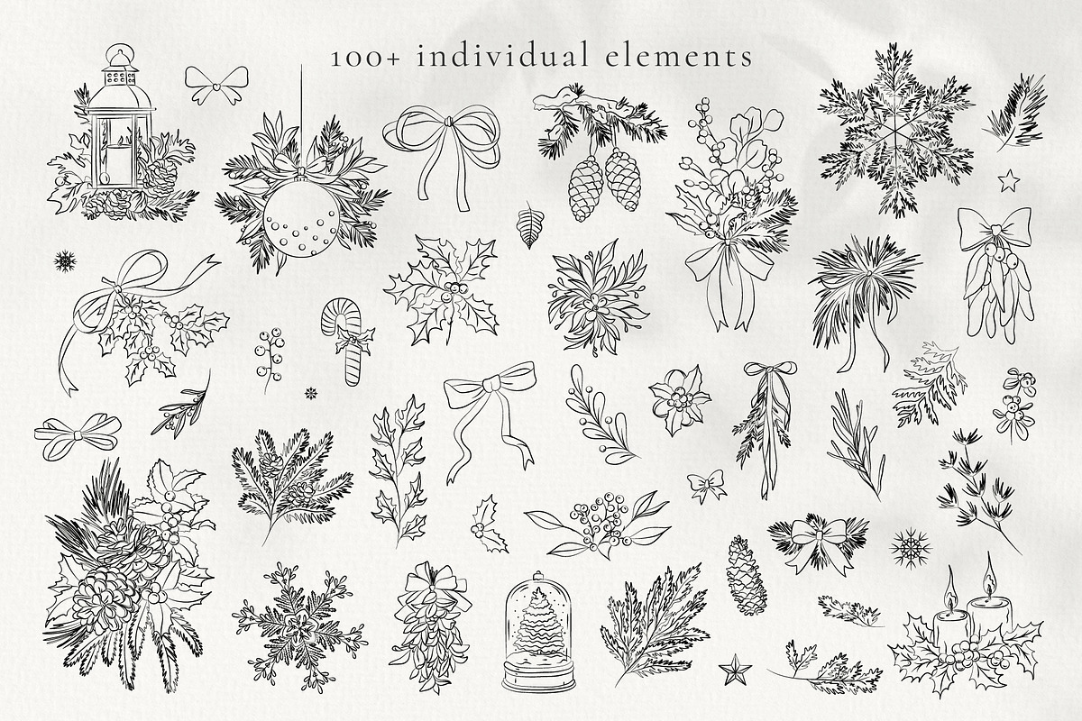 Line Art Winter Floral Decorations, a Decorative Illustration by La Petite Line Art (Photo 3 of 15)