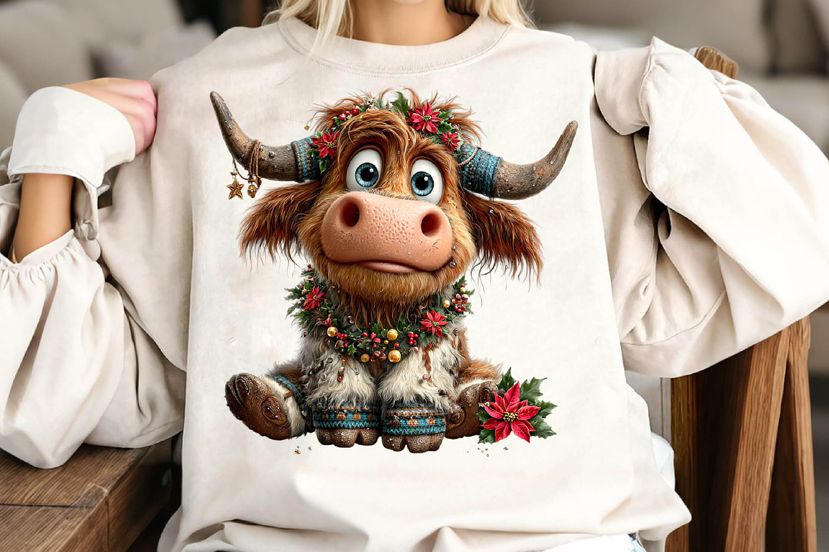 Christmas Highland Cow Clipart, a Seasonal Illustration by fashionaddict (Photo 5 of 7)